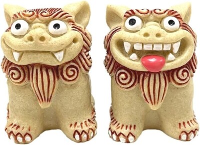 Japan Okinawa guardian god Shisa black lion pair H2.5inc / ward