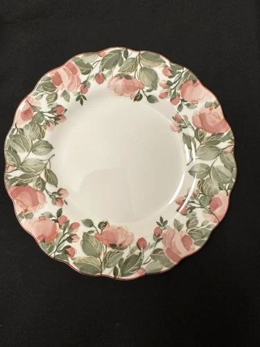 Vtg Precious Nikko Fine China Salad Dessert Plate Pink Rose Scalloped Edge Set 6