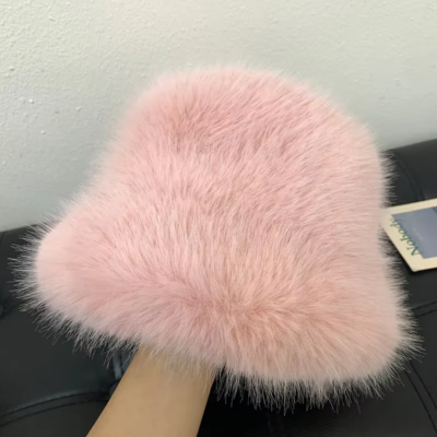 2024 Faux Fur Bucket Hat, Fluffy Plush Winter Cap for Women