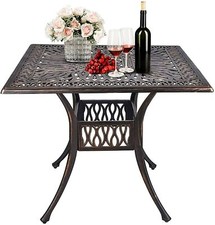 "Mesa de comedor cuadrada de aluminio fundido de 35,7", mesa de bistró con orificio para paraguas de 2,4"""