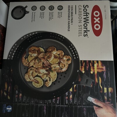 OXO Softworks Carbon Steel 12'' BBQ Pan with Holes, Removable Handle, Durable.