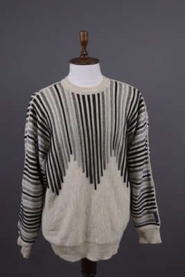 Carlo Colucci Personality Beige New Wool Knit Striped Sweatshirt Sweater Size 54