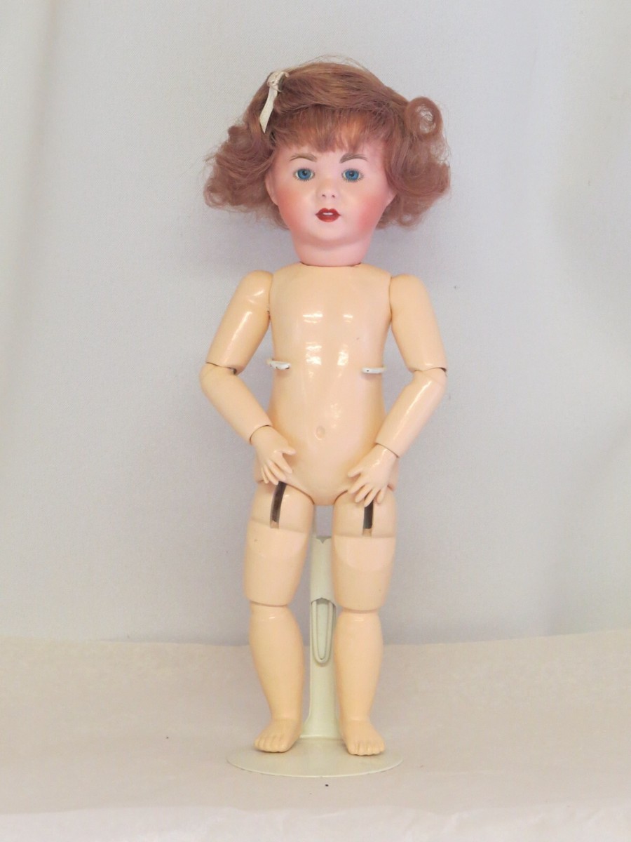 Poupée Ancienne SFBJ 247 Reproduction 29 Cm - Tête Biscuit Porcelaine, Corps Bois, Yeux Bleus
