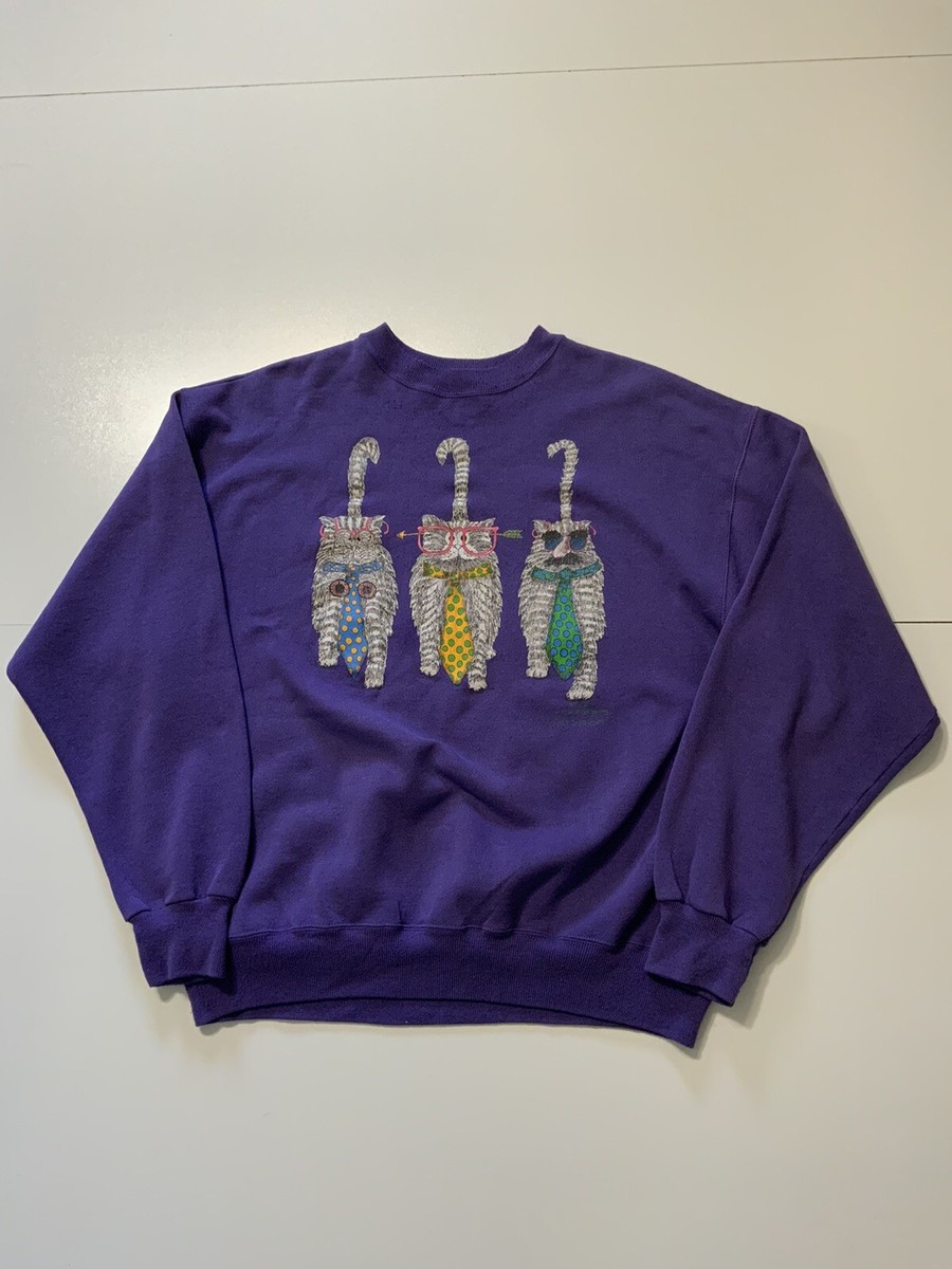 Vintage 90s 1991 Get Serious Cats Purple 2 Sided Graphic