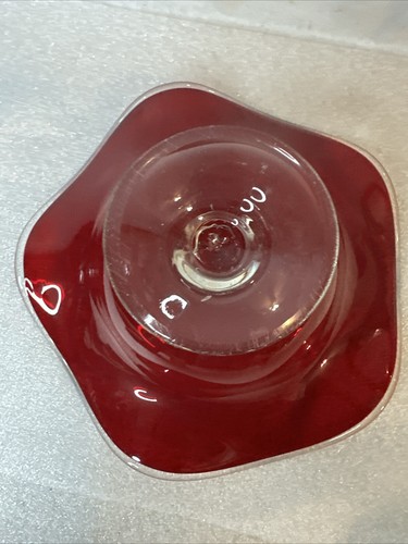 Hand Blown Ruby Red Wavy Rim Art Glass Pedestal Bowl with Clear edge 9 in - Picture 4 of 7