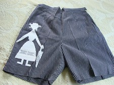 Vintage 50s 60s Shorts Pants Cotton Stripe LACE APPLIQUE S W25 metal zipper