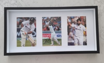 RISHABH PANT SIGNED COLLAGE 3 x 6 x 4 INCH PICS FRAMED INDIA CRICKET WORLD CUP