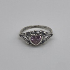 Silver Tone Pink Heart Rhinestone Ring Size 2