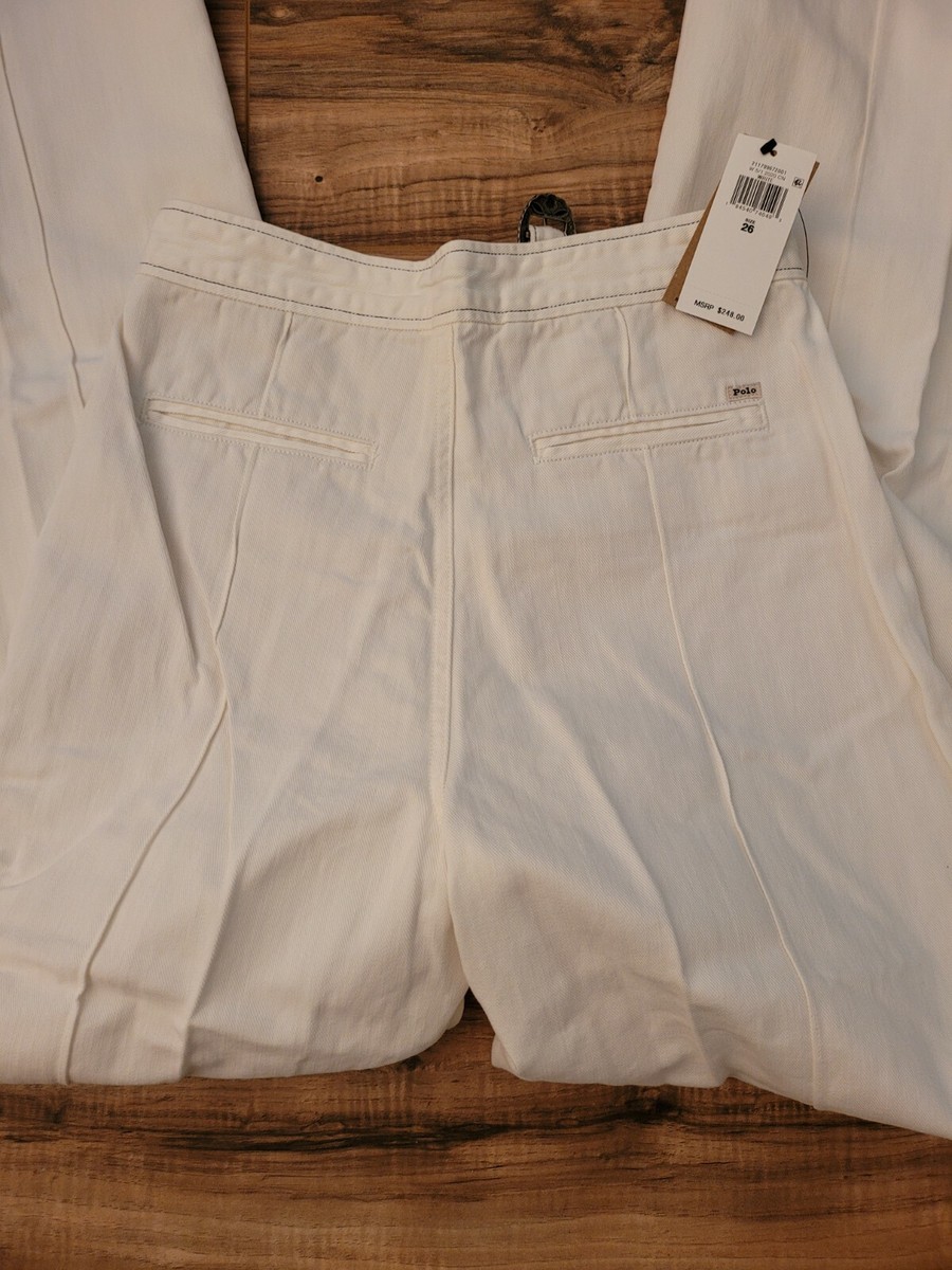 フィットネスボトムス POLO RALPH LAUREN Women Straight Pants 211943009 WHITE Polo Ralph Lauren Womens White Casual Straight With Buckle