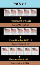US 6017 6018 6019 Flag F PNC5 set 3 (from APU BCA 3k/10k coil) MNH 2025