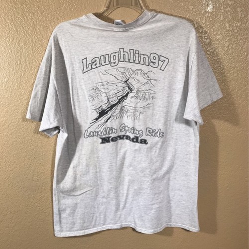 Laughlin 97 Bear Hanes Mens Beefy-T Graphic T-Shirt Gray Red Heathered Crew XL - Picture 3 of 6