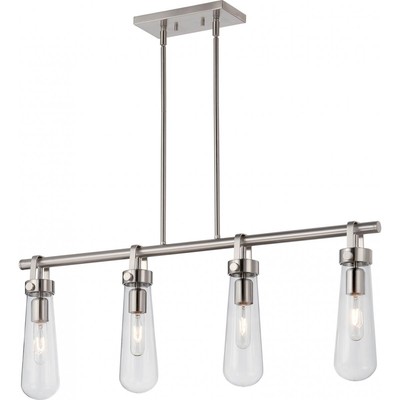 NUVO 60-5265 - Beaker - 4 Light Island Pendant with Clear Glass - Brushed Nickel
