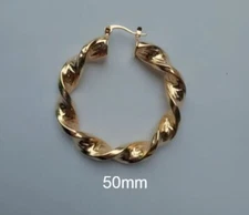 NEW MEDIUM LARGE HOOP EARRINGS 18k GOLD PLATED GREEK KEY TWIST DESIGN 2.0"