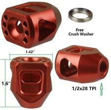 Red Low Concussion Muzzle Brake Compensator 1.6" Tanker 1/2x28 TPI For 9mm