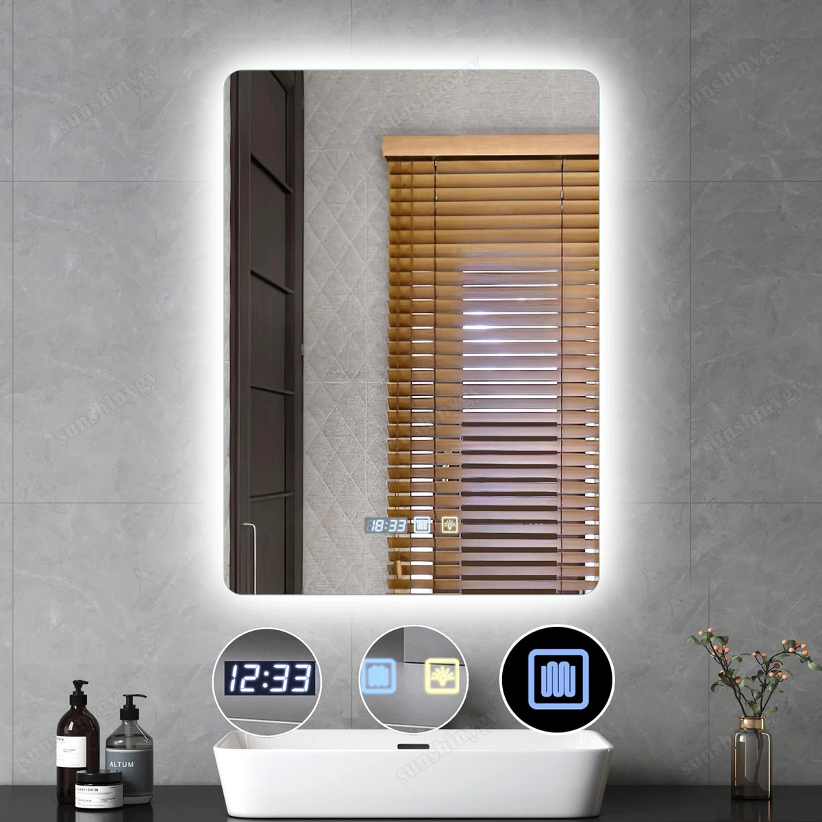 LED Badspiegel mit Beleuchtung Badezimmerspiegel Wandspiegel 50x70/60x80cm Touch