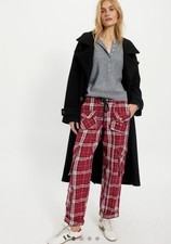 Free People Tahiti Menswear Pull On Cargo Pants Smocked Tie Red Combo L NWT