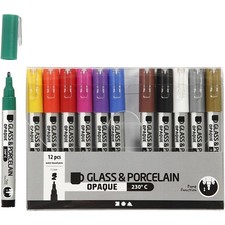 Glas- und Porzellanmarker, Strichst rke: 1-2 mm, Sortierte Farben, Deckend, 12St