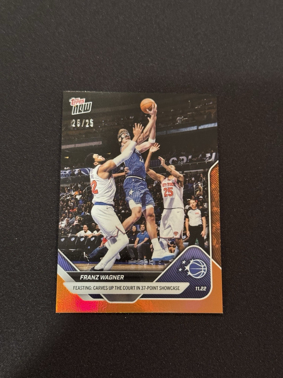 Franz Wagner Magic 37 Pt Game 2025-26 NBA Topps NOW Card 62 Orange Foil 25/25