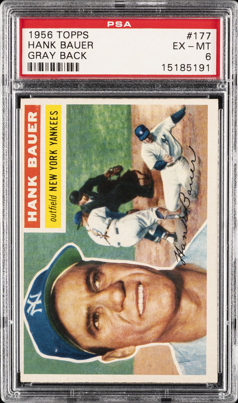 1956 TOPPS GRAY BACK #177 HANK BAUER PSA 6