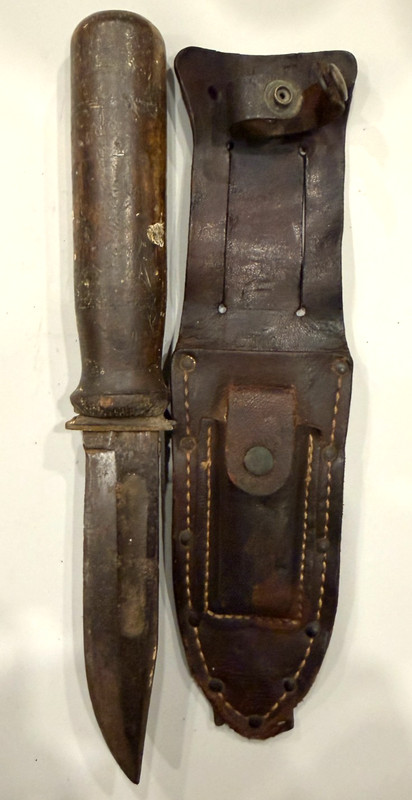 Early KA-Bar Fixed Blade Hunting Knife leather Sheat sharpening stone C1920-30