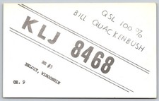 Vintage CB Radio QSL Postcard Bill Quackenbush Beloit Wisconsin KLJ 8468 F397