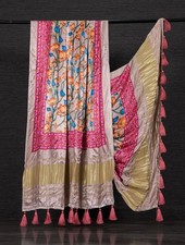Digital Print Gaji Silk Dupatta Ethnic Party Wear Tassel Stole for Women