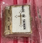 Miniature  Mini Tiny Holy Bible White Enamel Metal Gold Tone Cover Latch Sealed
