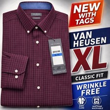 Van Heusen Shirt Mens XL Classic Fit Red Check Button Down Wrinkle Free NWT