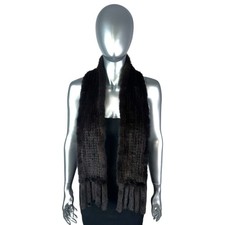 Mahogany Brown Knitted MINK Scarf, 56  L, Certified Vintage Fur