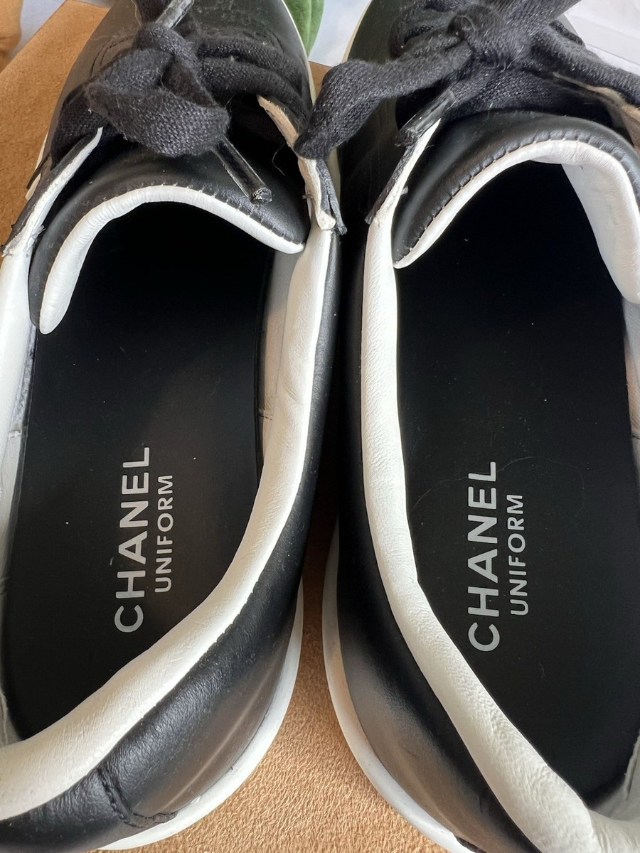 CHANEL UNIFORMブラック フラットシューズ 36 CHANEL Uniform Black Leather Lace Up Low Top Sneakers U38721 Men's