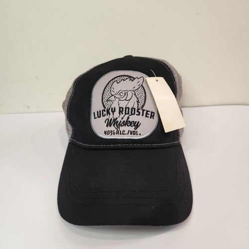Lucky Rooster Whiskey Black Gray Mesh Back Adjustable OSFM Baseball Cap Hat NWT - Picture 2 of 9