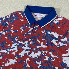 Under Armour Polo Shirt Mens Large Red Blue Camo Iso Chil Golf Performance USA