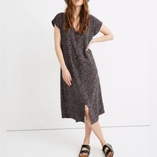 Madewell | Easy Midi Dress in Fieldwalk Ditzy Floral Small V-Neck Navy AL716