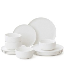 Stoneware Plates and Bowls Set - 12pcs Reactive Glazed Dinnerware Service for...