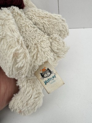 Vintage RARE Jellycat Bashful Snug Berry Bunny 7.5” - Beige + Red
