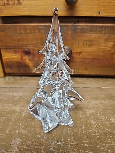 Clear Crystal Christmas Tree Figurine Handcrafted Art Glass Hand Made In France