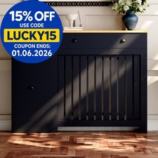 Radiator Cover Black Modern Vertical Slat Storage Drawers Cabinet MDF 1165mm