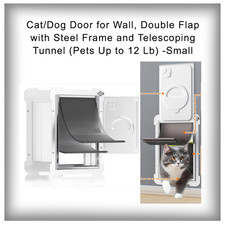 NEW Small Cat/Dog Wall Door   Double Flap, Steel Frame, Telescoping Tunnel Pets