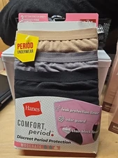 Hanes Womens Fresh and Dry Moderate Period Underwear Brief 3-Pack, size 6M