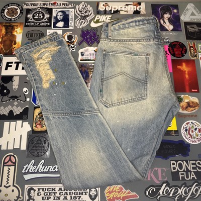 Rhude Slim-Fit Distressed Paint Splattered Denim Jeans Sz 30