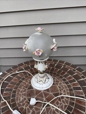 Vintage Capodimonte Pink Roses Frosted Lamp I...