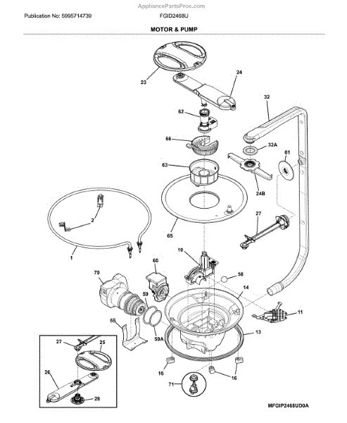 Frigidaire Lavavajillas Pulverizador Orbital Inferior, Brazo y Soporte para FGIP2468UF0A Foto 2 de 4