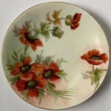 J.P.L. Jean Pouyat Limoges France Hand Painted Dessert Plate Poppy Flower 6.2”