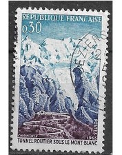 Timbre Obli. YT 1454 MI 1520 Tunnel sous le mont blanc Montagne 1965