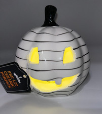 Target Bullseye Halloween 2021 Ceramic LED Light Up White Striped Pumpkin NWT
