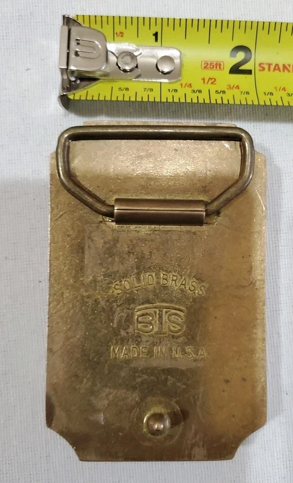 ¡Vintage! Hebilla de cinturón BTS de latón macizo hecha en EE. UU. diseño caballo blanco occidental rara Foto 2 de 2
