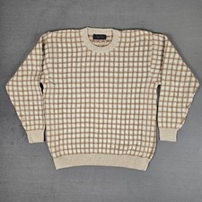 Vintage 80s Brooks Brothers Sweater Mens Large Windowpane USA Made Cotton Knit