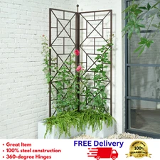 Foldable Trellis Metal Garden Privacy Screen Bronze Steel Climbing Vines 72" New