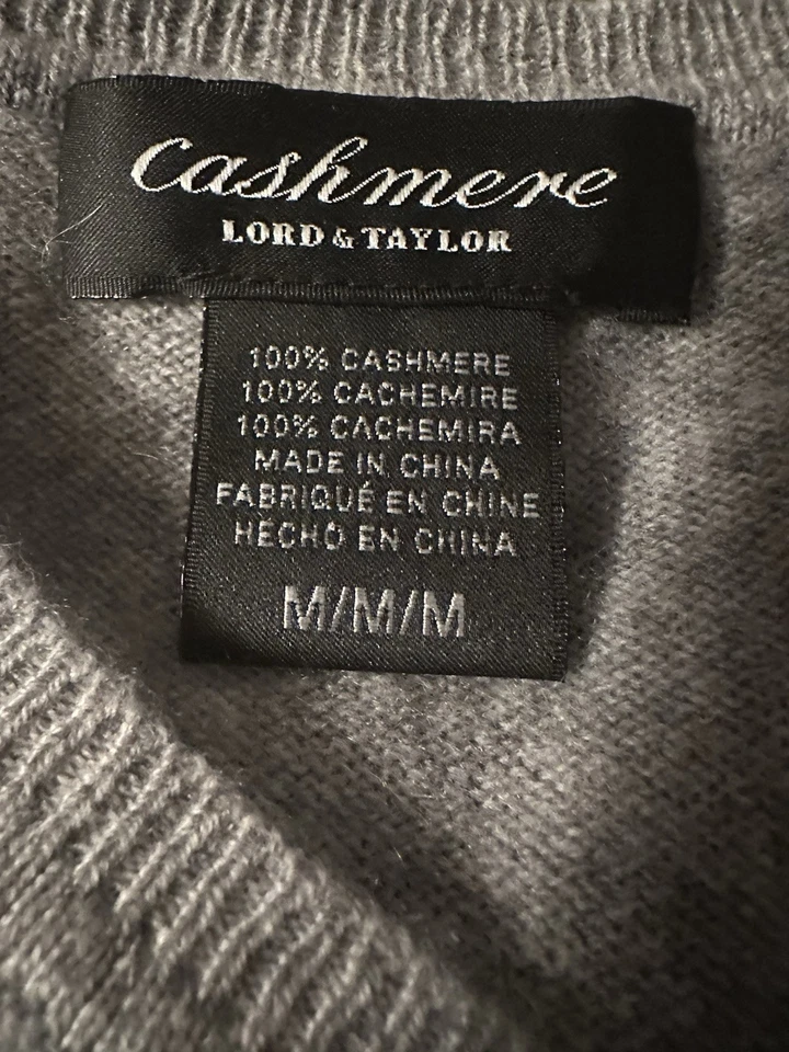 Женский свитер с v-образным вырезом 100% кашемир, серый, с длинным рукавом Lord & Taylor размер M - Изображение 4 из 4
