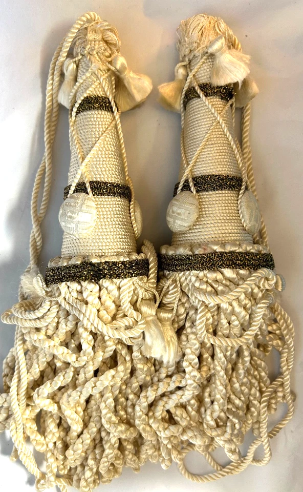 Par de extraordinarias borlas para cortinas francesas marfil/oro hormiga 12"h+l2" bucle de colección/nuevo Foto 4 de 4